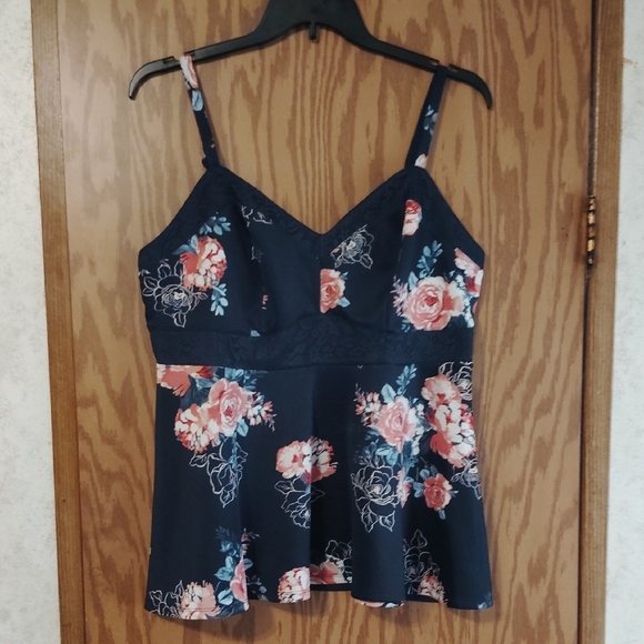 torrid Tops - Torrid Floral Navy Lace Camisole Tank Top